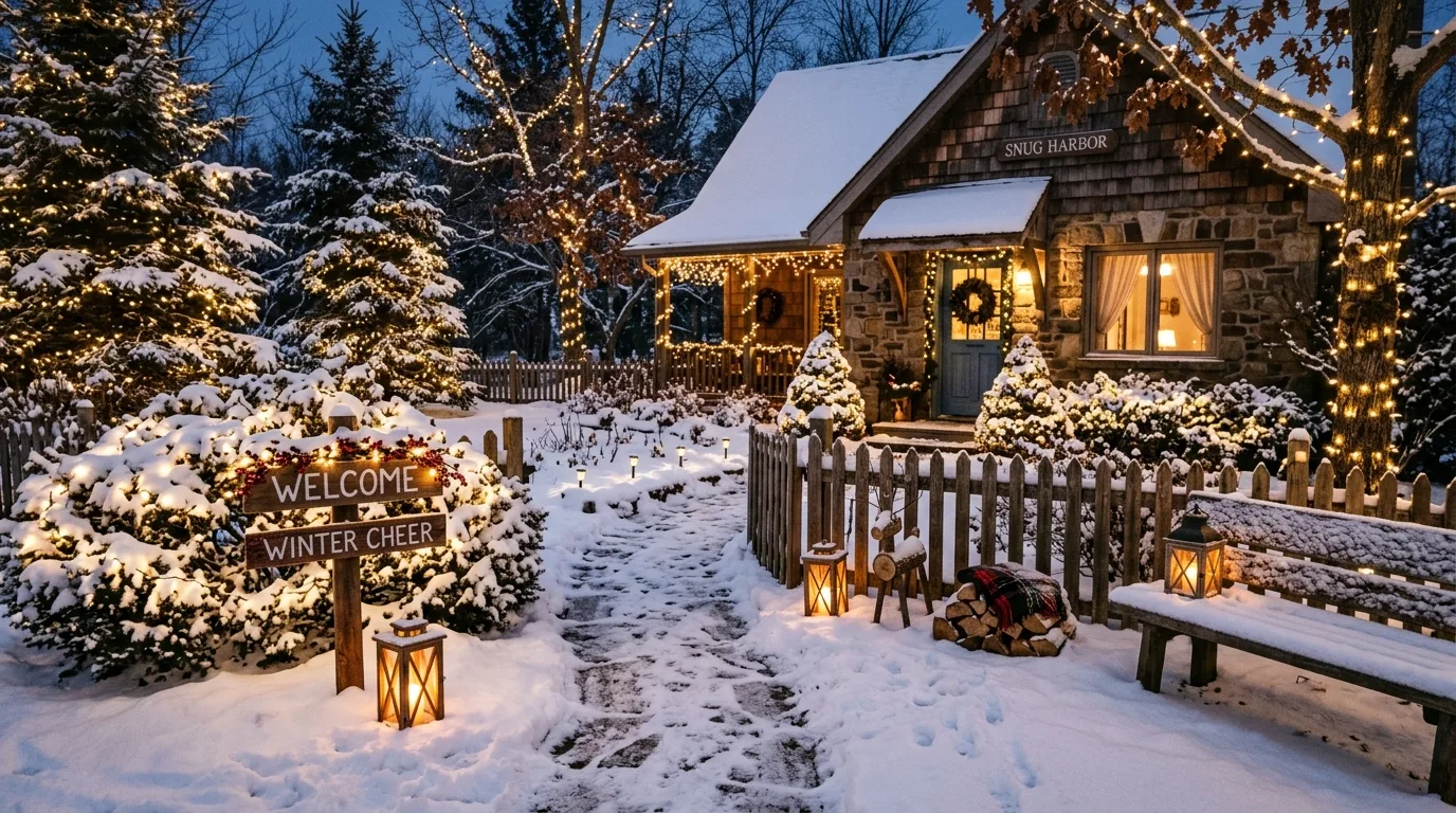Extend the decor to mailbox or fence areas inspiration for an outdoor holiday display.